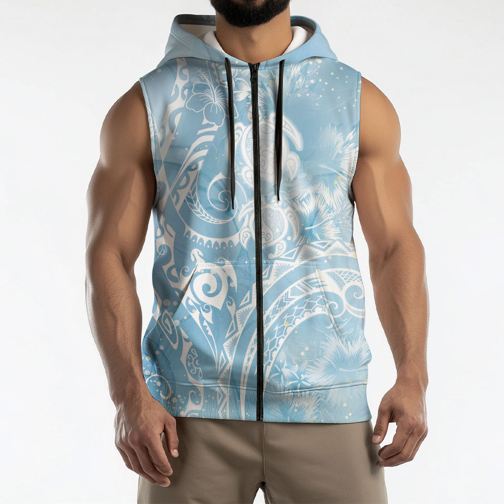 Aloha Hawaii Turtles Floral Sleeveless Zip Hoodie Aqua Marbles Glaze LT7 - Polynesian Pride