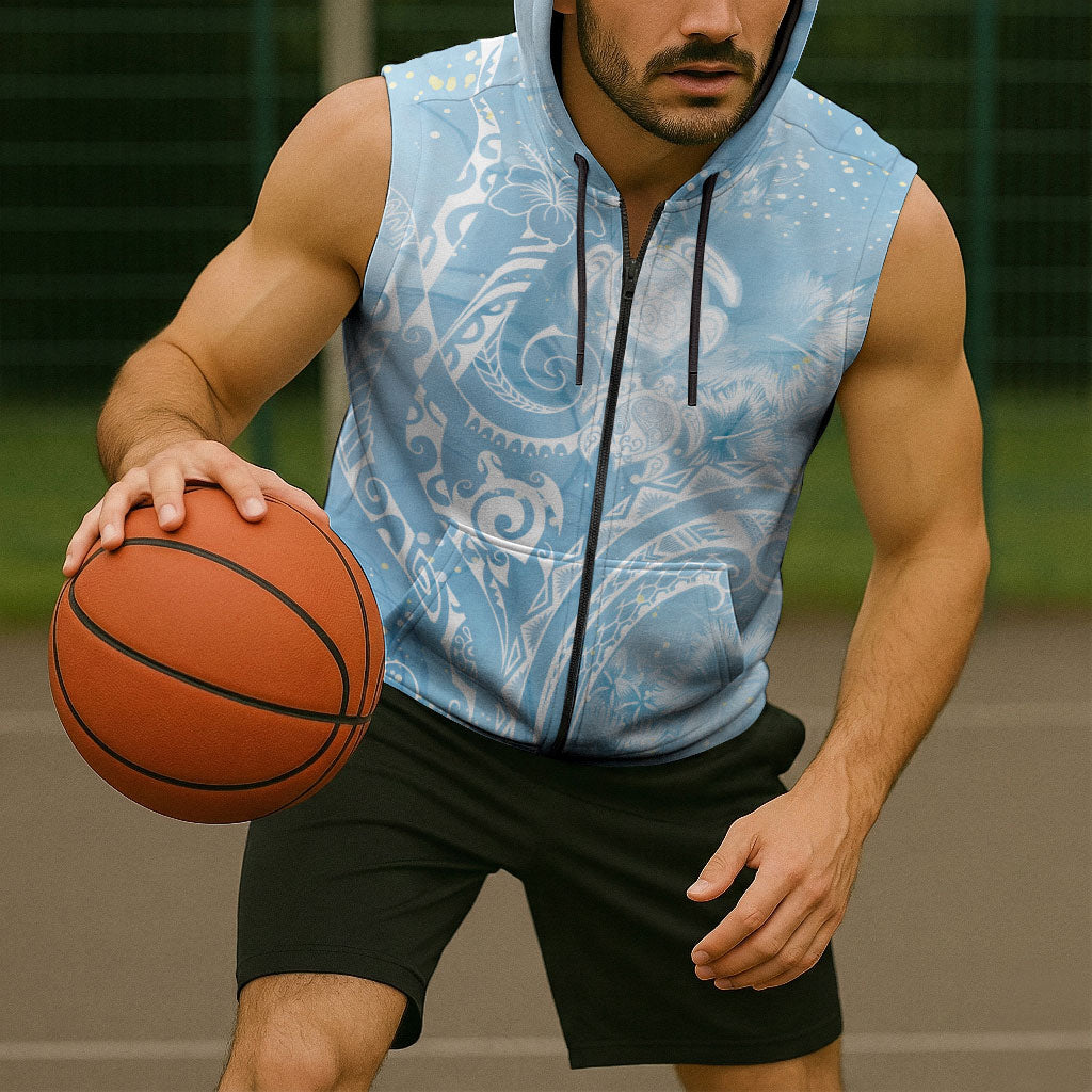 Aloha Hawaii Turtles Floral Sleeveless Zip Hoodie Aqua Marbles Glaze LT7 - Polynesian Pride