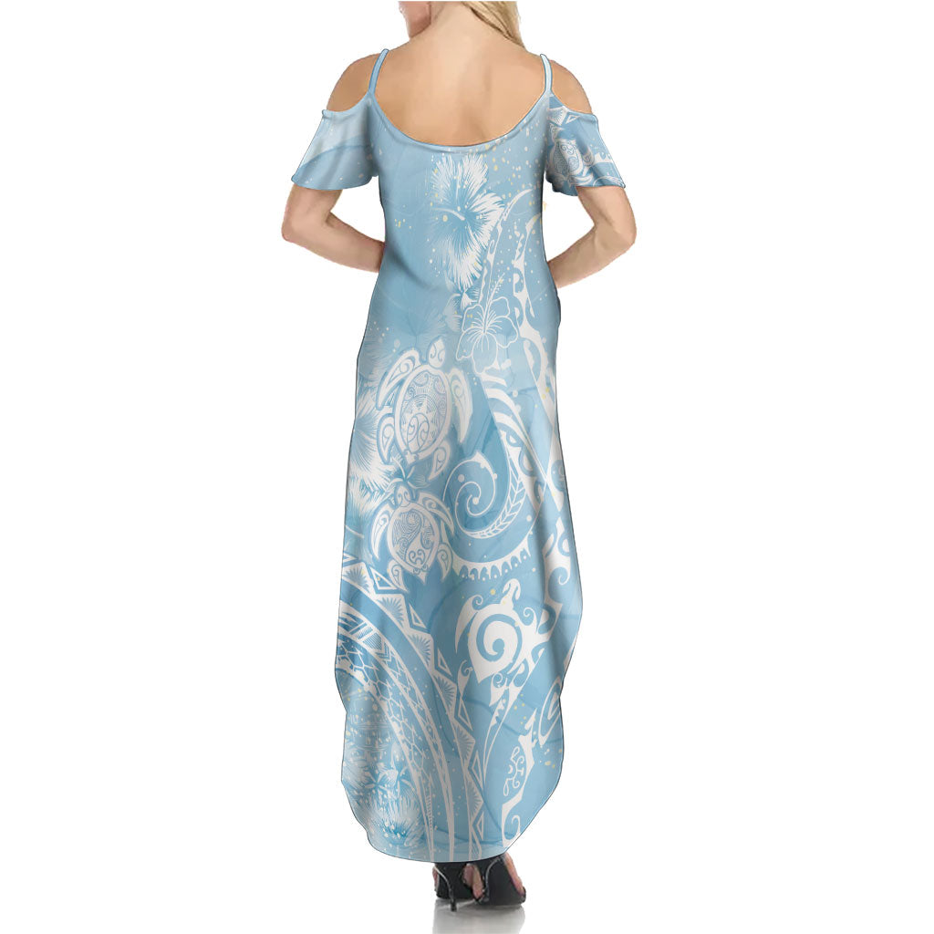 Aloha Hawaii Turtles Floral Summer Maxi Dress Aqua Marbles Glaze LT7 - Polynesian Pride