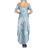 Aloha Hawaii Turtles Floral Summer Maxi Dress Aqua Marbles Glaze LT7 - Polynesian Pride