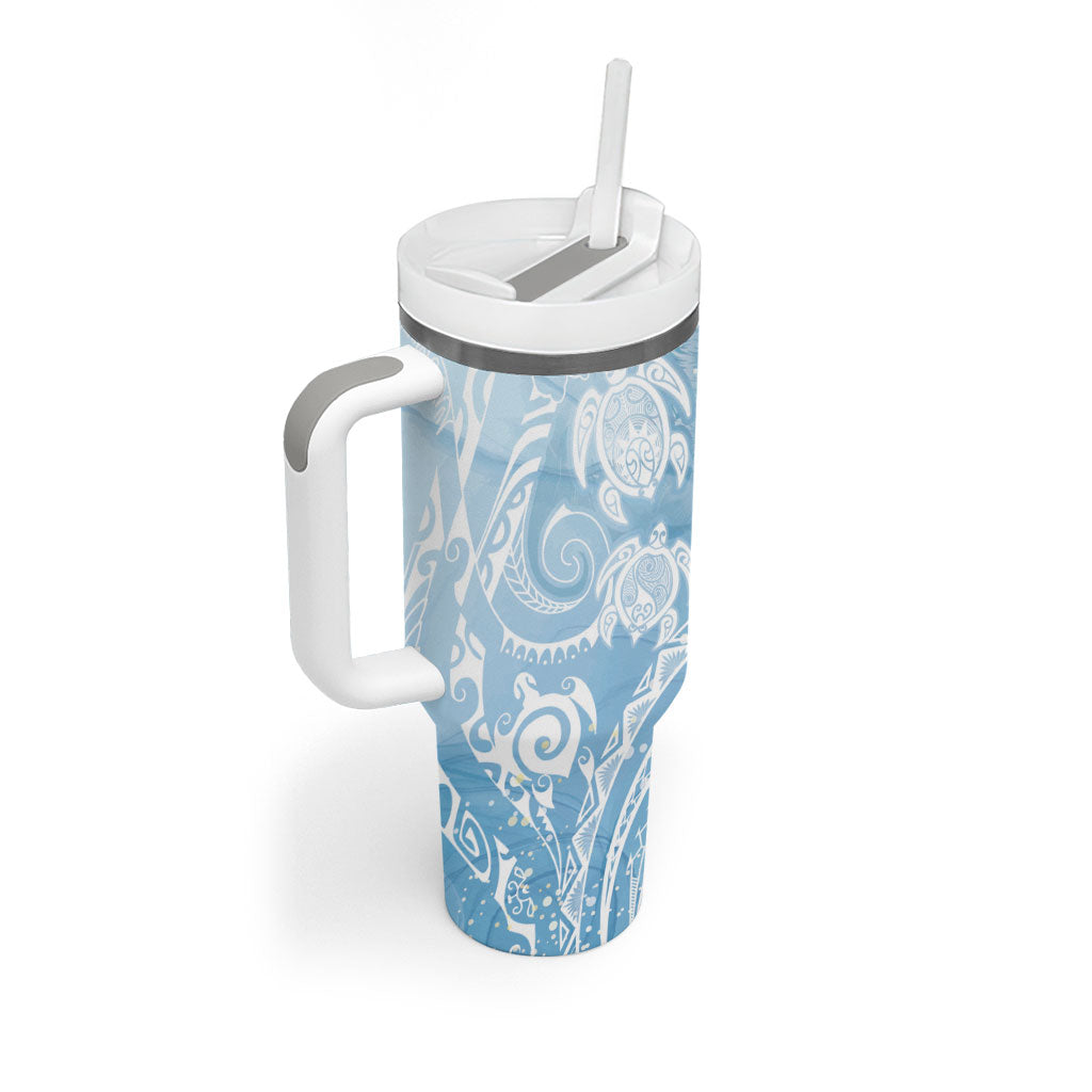 Aloha Hawaii Turtles Floral Tumbler With Handle Aqua Marbles Glaze LT7 - Polynesian Pride
