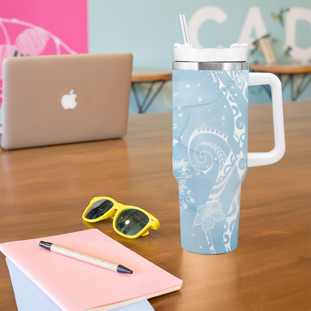 Aloha Hawaii Turtles Floral Tumbler With Handle Aqua Marbles Glaze LT7 - Polynesian Pride