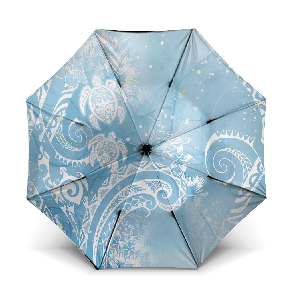 Aloha Hawaii Turtles Floral Umbrella Aqua Marbles Glaze LT7 One Size Folded 11.42 inch Opened Diameter 37.4 inch Aqua - Polynesian Pride