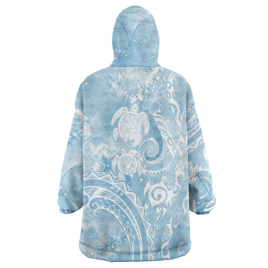 Aloha Hawaii Turtles Floral Wearable Blanket Hoodie Aqua Marbles Glaze LT7 - Polynesian Pride