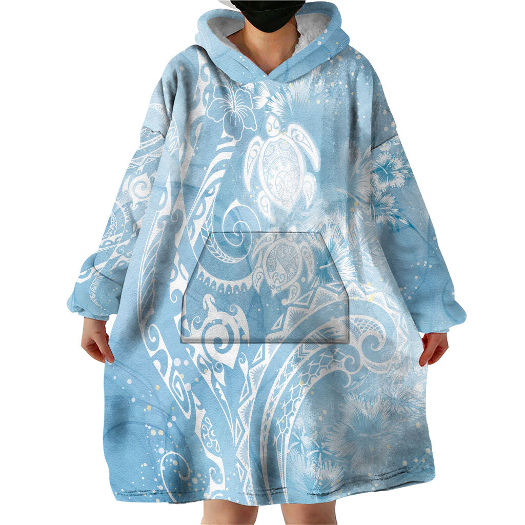 Aloha Hawaii Turtles Floral Wearable Blanket Hoodie Aqua Marbles Glaze LT7 - Polynesian Pride