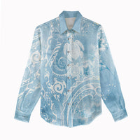 Aloha Hawaii Turtles Floral Women Casual Shirt Aqua Marbles Glaze LT7 - Polynesian Pride