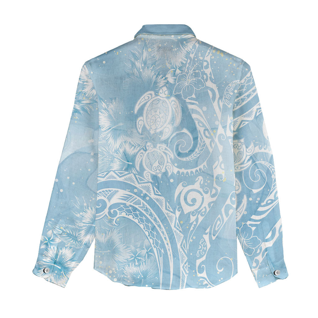 Aloha Hawaii Turtles Floral Women Casual Shirt Aqua Marbles Glaze LT7 - Polynesian Pride