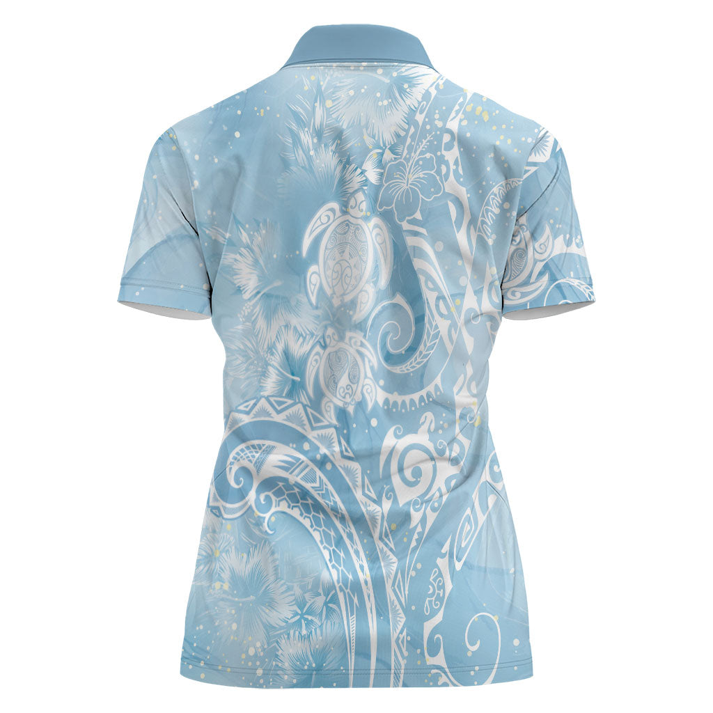 Aloha Hawaii Turtles Floral Women Polo Shirt Aqua Marbles Glaze LT7 - Polynesian Pride