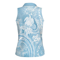 Aloha Hawaii Turtles Floral Women Sleeveless Polo Shirt Aqua Marbles Glaze LT7 - Polynesian Pride