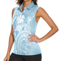 Aloha Hawaii Turtles Floral Women Sleeveless Polo Shirt Aqua Marbles Glaze LT7 - Polynesian Pride
