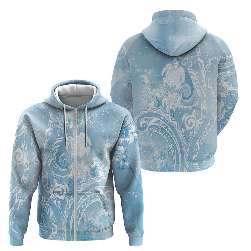 Aloha Hawaii Turtles Floral Zip Hoodie Aqua Marbles Glaze LT7 - Polynesian Pride