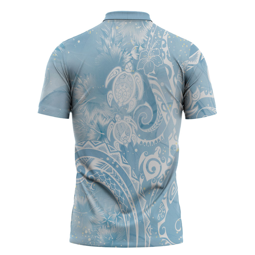 Aloha Hawaii Turtles Floral Zipper Polo Shirt Aqua Marbles Glaze LT7 - Polynesian Pride