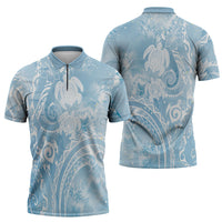 Aloha Hawaii Turtles Floral Zipper Polo Shirt Aqua Marbles Glaze LT7 - Polynesian Pride