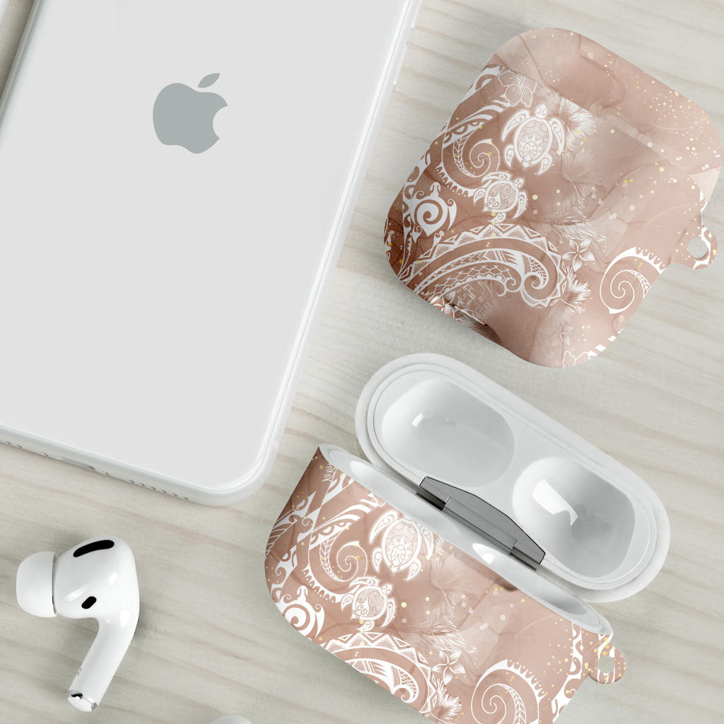 Aloha Hawaii Turtles Floral AirPods Case Taupe Marbles Glaze LT7 - Polynesian Pride
