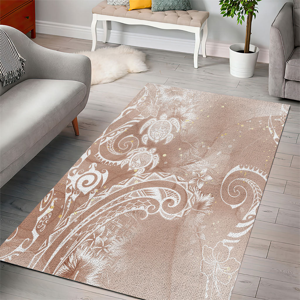 Aloha Hawaii Turtles Floral Area Rug Taupe Marbles Glaze LT7 - Polynesian Pride