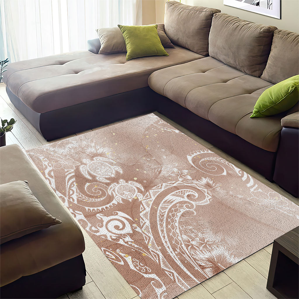 Aloha Hawaii Turtles Floral Area Rug Taupe Marbles Glaze LT7 - Polynesian Pride