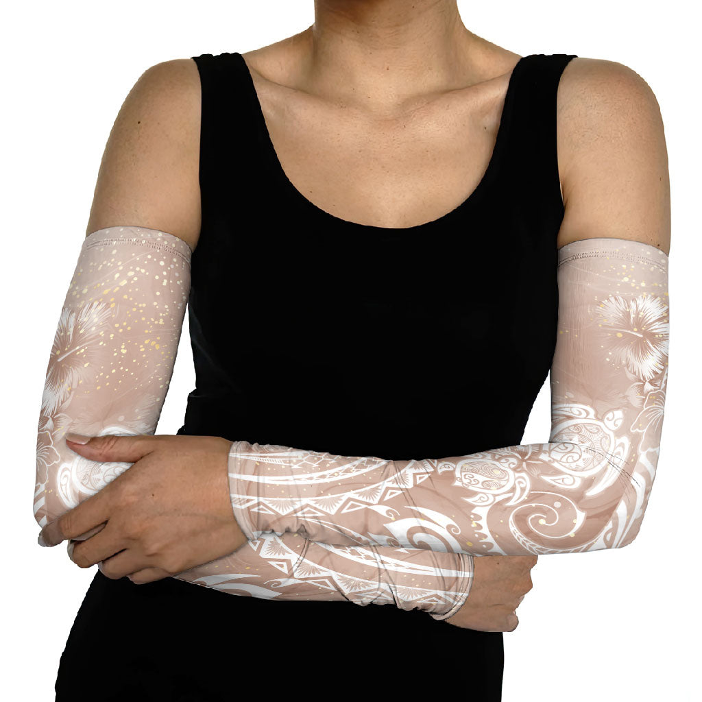 Aloha Hawaii Turtles Floral Arm Sleeves Taupe Marbles Glaze LT7 - Polynesian Pride
