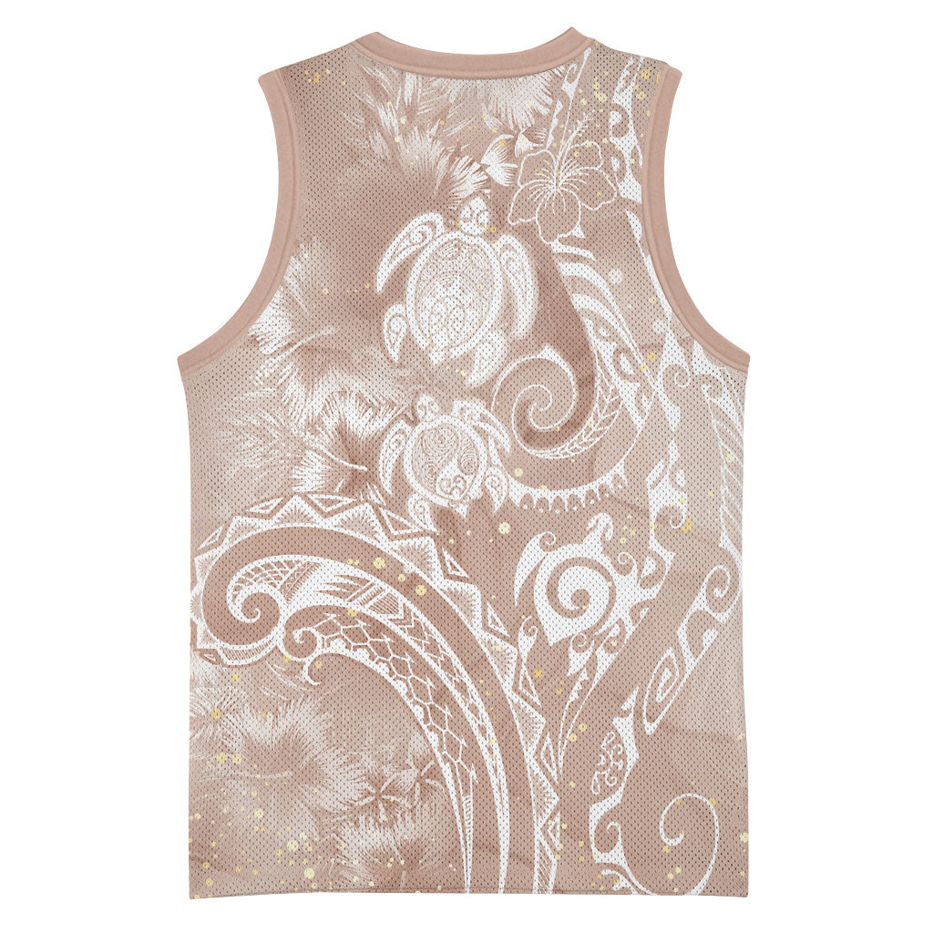 Aloha Hawaii Turtles Floral Basketball Jersey Taupe Marbles Glaze LT7 - Polynesian Pride