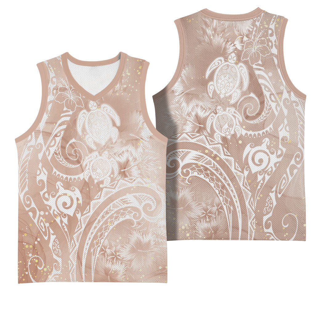 Aloha Hawaii Turtles Floral Basketball Jersey Taupe Marbles Glaze LT7 - Polynesian Pride