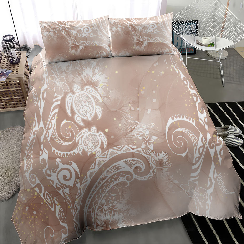 Aloha Hawaii Turtles Floral Bedding Set Taupe Marbles Glaze LT7 - Polynesian Pride