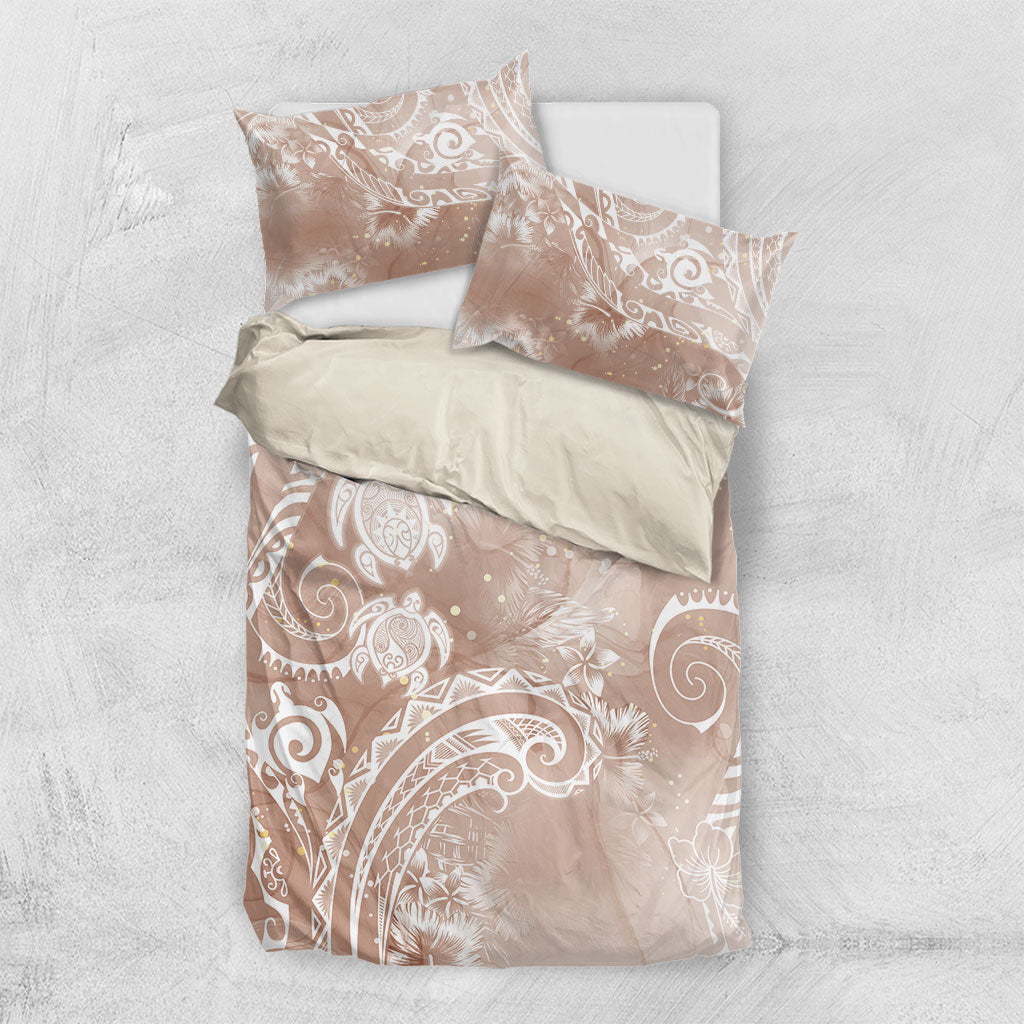 Aloha Hawaii Turtles Floral Bedding Set Taupe Marbles Glaze LT7 US Twin 172cm x 218cm Taupe - Polynesian Pride