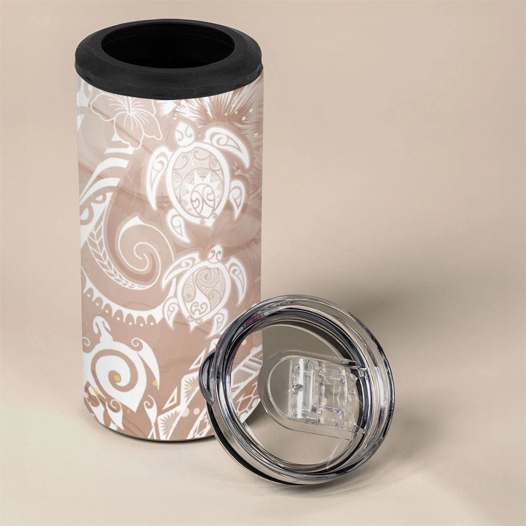 Aloha Hawaii Turtles Floral 4 in 1 Can Cooler Tumbler Taupe Marbles Glaze LT7 - Polynesian Pride