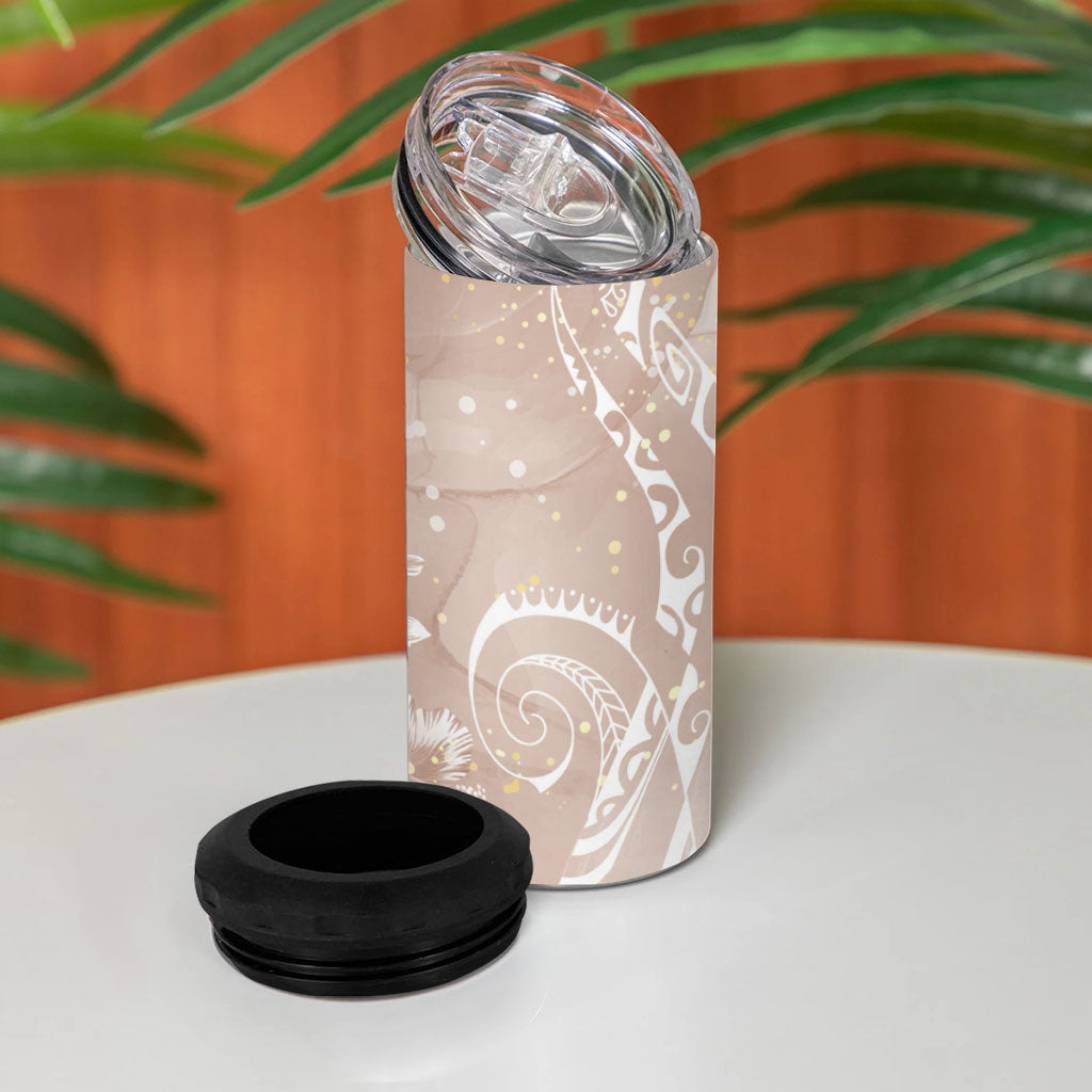 Aloha Hawaii Turtles Floral 4 in 1 Can Cooler Tumbler Taupe Marbles Glaze LT7 - Polynesian Pride