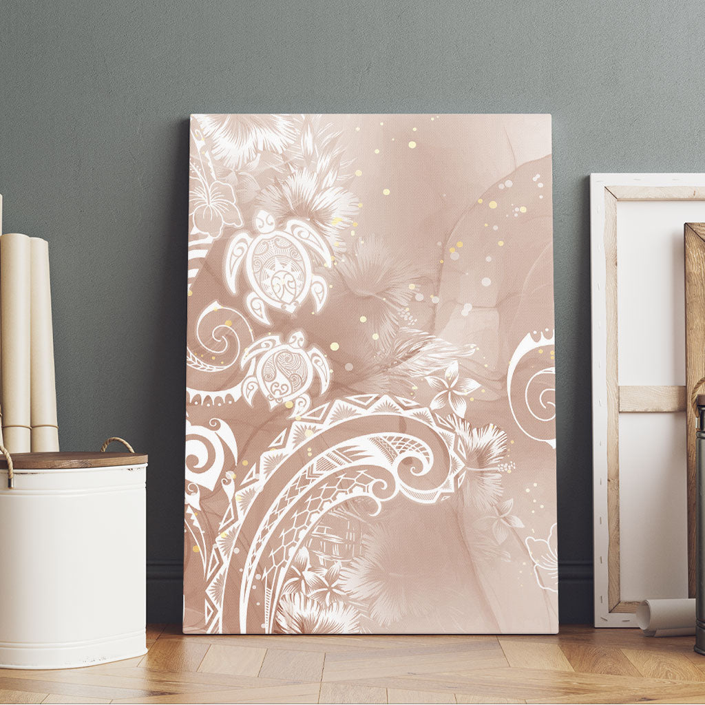 Aloha Hawaii Turtles Floral Canvas Wall Art Taupe Marbles Glaze LT7 - Polynesian Pride