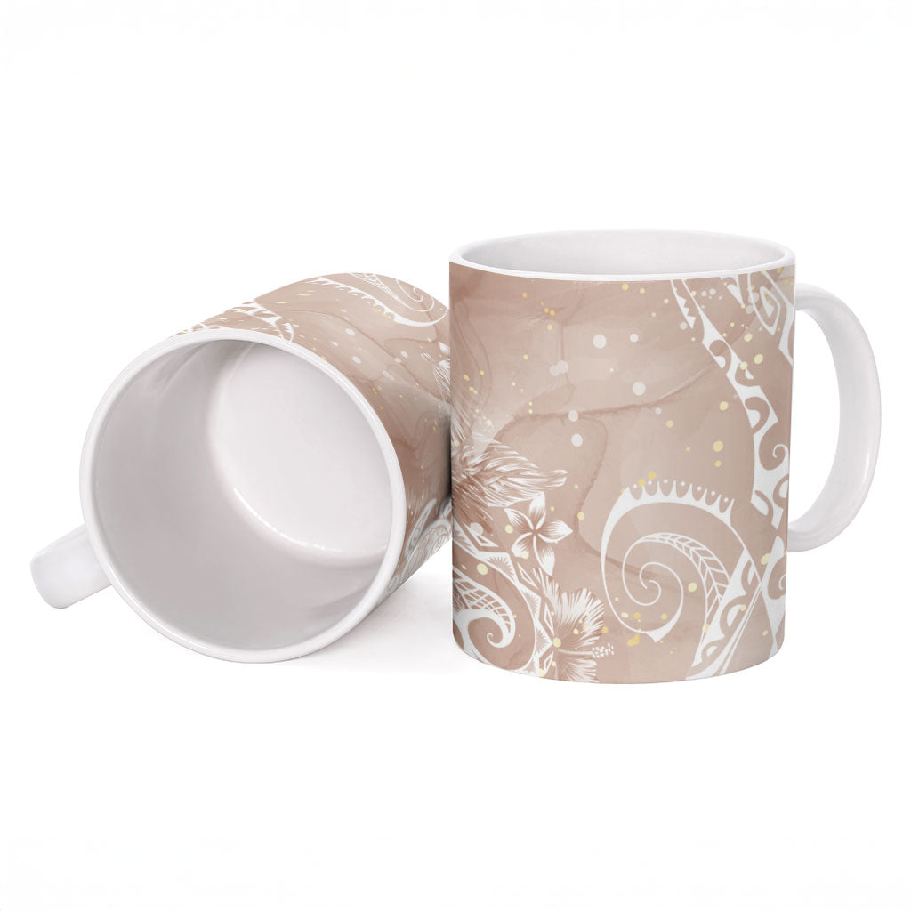 Aloha Hawaii Turtles Floral Ceramic Mug Taupe Marbles Glaze LT7 - Polynesian Pride