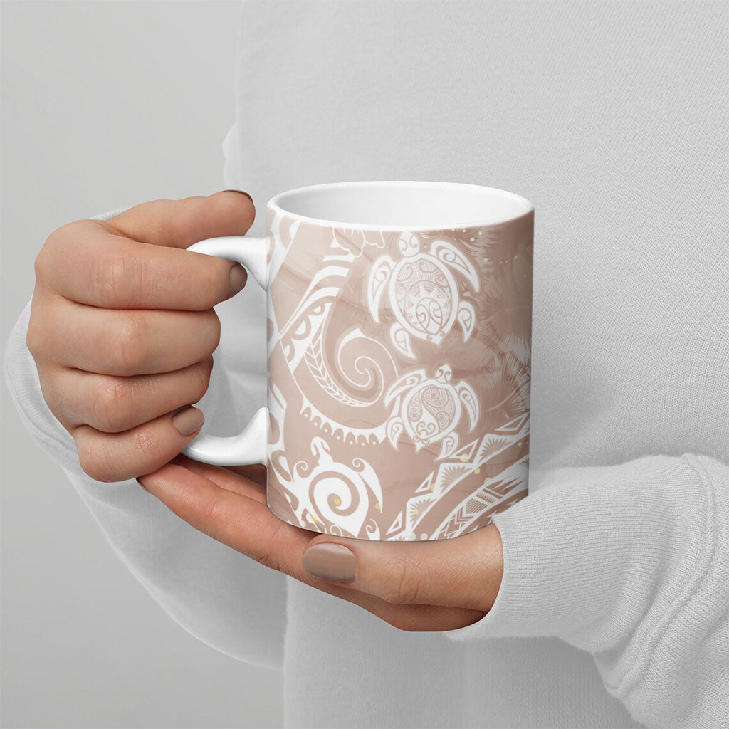 Aloha Hawaii Turtles Floral Ceramic Mug Taupe Marbles Glaze LT7 - Polynesian Pride