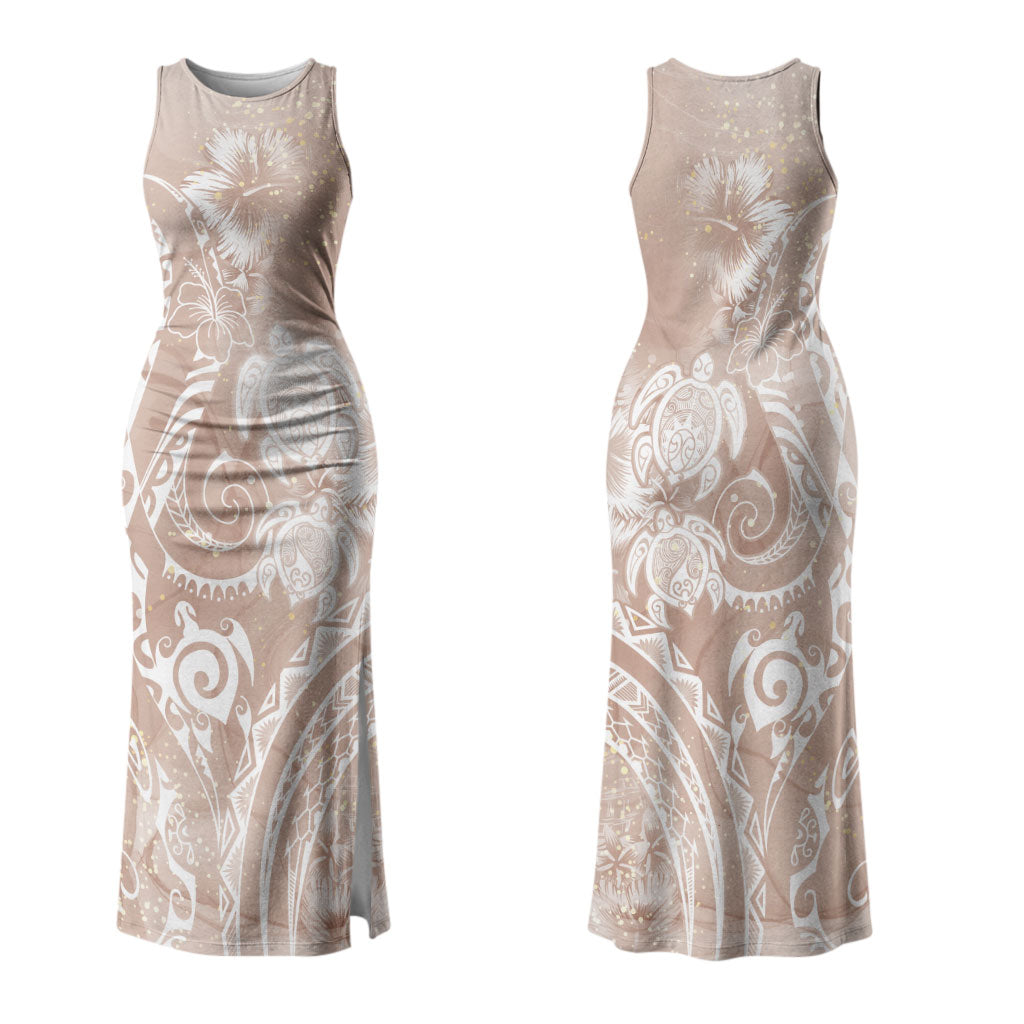 Aloha Hawaii Turtles Floral Couples Matching Tank Maxi Dress and Hawaiian Shirt Taupe Marbles Glaze LT7 - Polynesian Pride