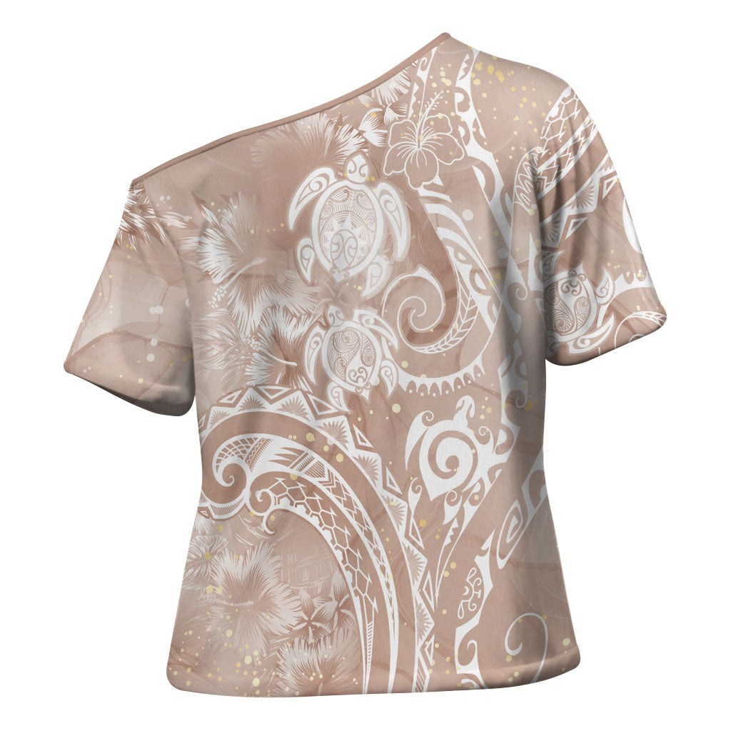 Aloha Hawaii Turtles Floral Cross Shoulder Shirt Taupe Marbles Glaze LT7 - Polynesian Pride