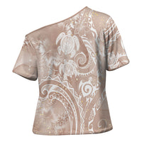 Aloha Hawaii Turtles Floral Cross Shoulder Shirt Taupe Marbles Glaze LT7 - Polynesian Pride