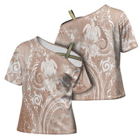 Aloha Hawaii Turtles Floral Cross Shoulder Shirt Taupe Marbles Glaze LT7 - Polynesian Pride