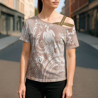 Aloha Hawaii Turtles Floral Cross Shoulder Shirt Taupe Marbles Glaze LT7 - Polynesian Pride