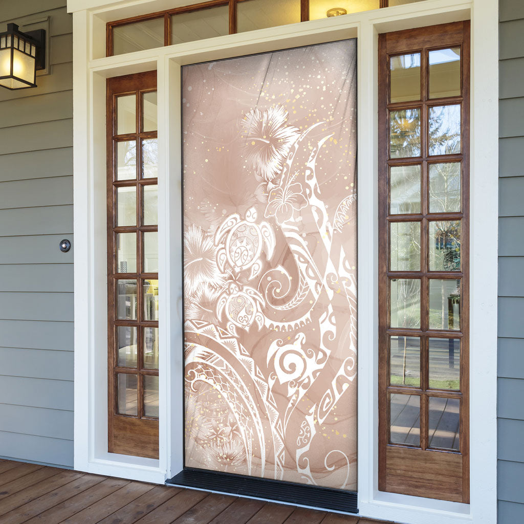 Aloha Hawaii Turtles Floral Door Cover Taupe Marbles Glaze LT7 - Polynesian Pride