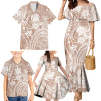 Aloha Hawaii Turtles Floral Family Matching Mermaid Dress and Hawaiian Shirt Taupe Marbles Glaze LT7 - Polynesian Pride