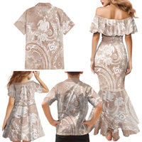 Aloha Hawaii Turtles Floral Family Matching Mermaid Dress and Hawaiian Shirt Taupe Marbles Glaze LT7 - Polynesian Pride