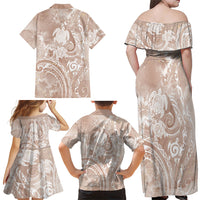 Aloha Hawaii Turtles Floral Family Matching Off Shoulder Maxi Dress and Hawaiian Shirt Taupe Marbles Glaze LT7 - Polynesian Pride
