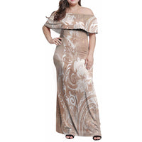 Aloha Hawaii Turtles Floral Family Matching Off Shoulder Maxi Dress and Hawaiian Shirt Taupe Marbles Glaze LT7 Mom's Dress Taupe - Polynesian Pride
