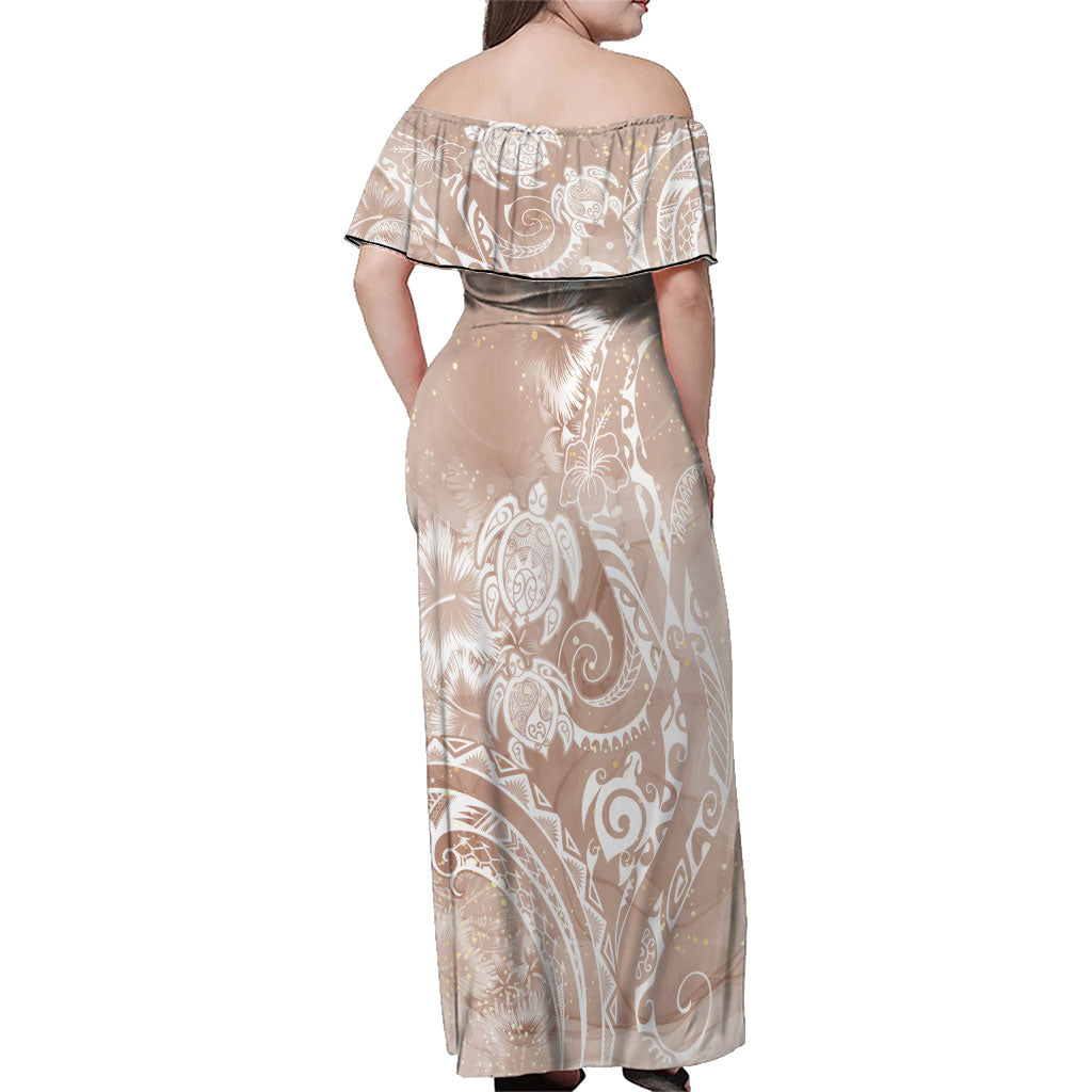 Aloha Hawaii Turtles Floral Family Matching Off Shoulder Maxi Dress and Hawaiian Shirt Taupe Marbles Glaze LT7 - Polynesian Pride