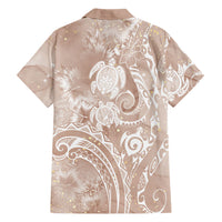 Aloha Hawaii Turtles Floral Family Matching Off Shoulder Short Dress and Hawaiian Shirt Taupe Marbles Glaze LT7 - Polynesian Pride