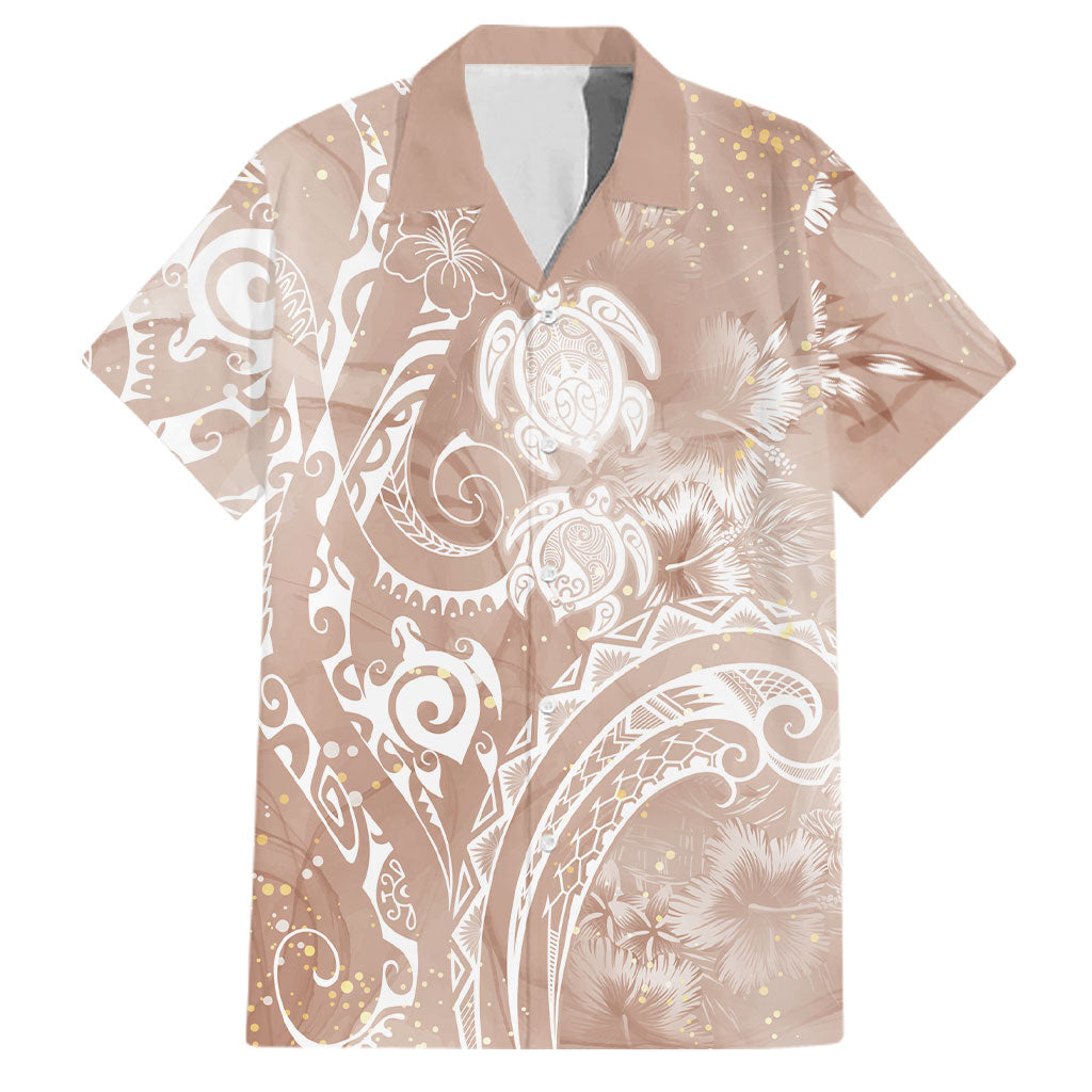 Aloha Hawaii Turtles Floral Family Matching Puletasi and Hawaiian Shirt Taupe Marbles Glaze LT7 Dad's Shirt - Short Sleeve Taupe - Polynesian Pride
