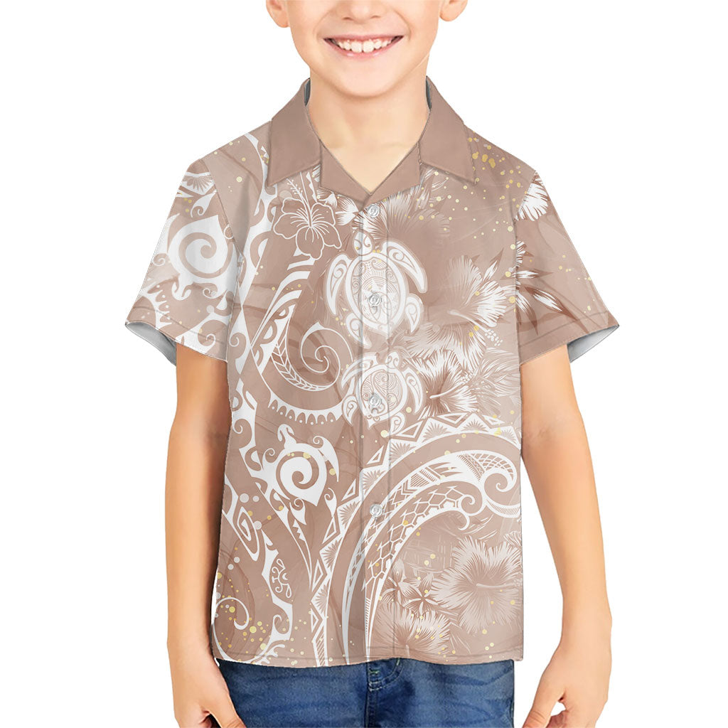 Aloha Hawaii Turtles Floral Family Matching Puletasi and Hawaiian Shirt Taupe Marbles Glaze LT7 Son's Shirt Taupe - Polynesian Pride