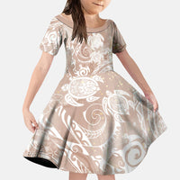 Aloha Hawaii Turtles Floral Family Matching Summer Maxi Dress and Hawaiian Shirt Taupe Marbles Glaze LT7 Daughter's Dress Taupe - Polynesian Pride