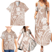 Aloha Hawaii Turtles Floral Family Matching Summer Maxi Dress and Hawaiian Shirt Taupe Marbles Glaze LT7 - Polynesian Pride