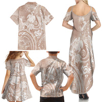 Aloha Hawaii Turtles Floral Family Matching Summer Maxi Dress and Hawaiian Shirt Taupe Marbles Glaze LT7 - Polynesian Pride