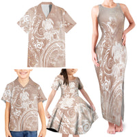Aloha Hawaii Turtles Floral Family Matching Tank Maxi Dress and Hawaiian Shirt Taupe Marbles Glaze LT7 - Polynesian Pride