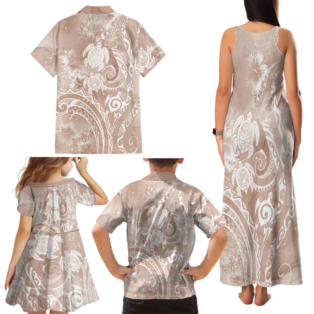 Aloha Hawaii Turtles Floral Family Matching Tank Maxi Dress and Hawaiian Shirt Taupe Marbles Glaze LT7 - Polynesian Pride