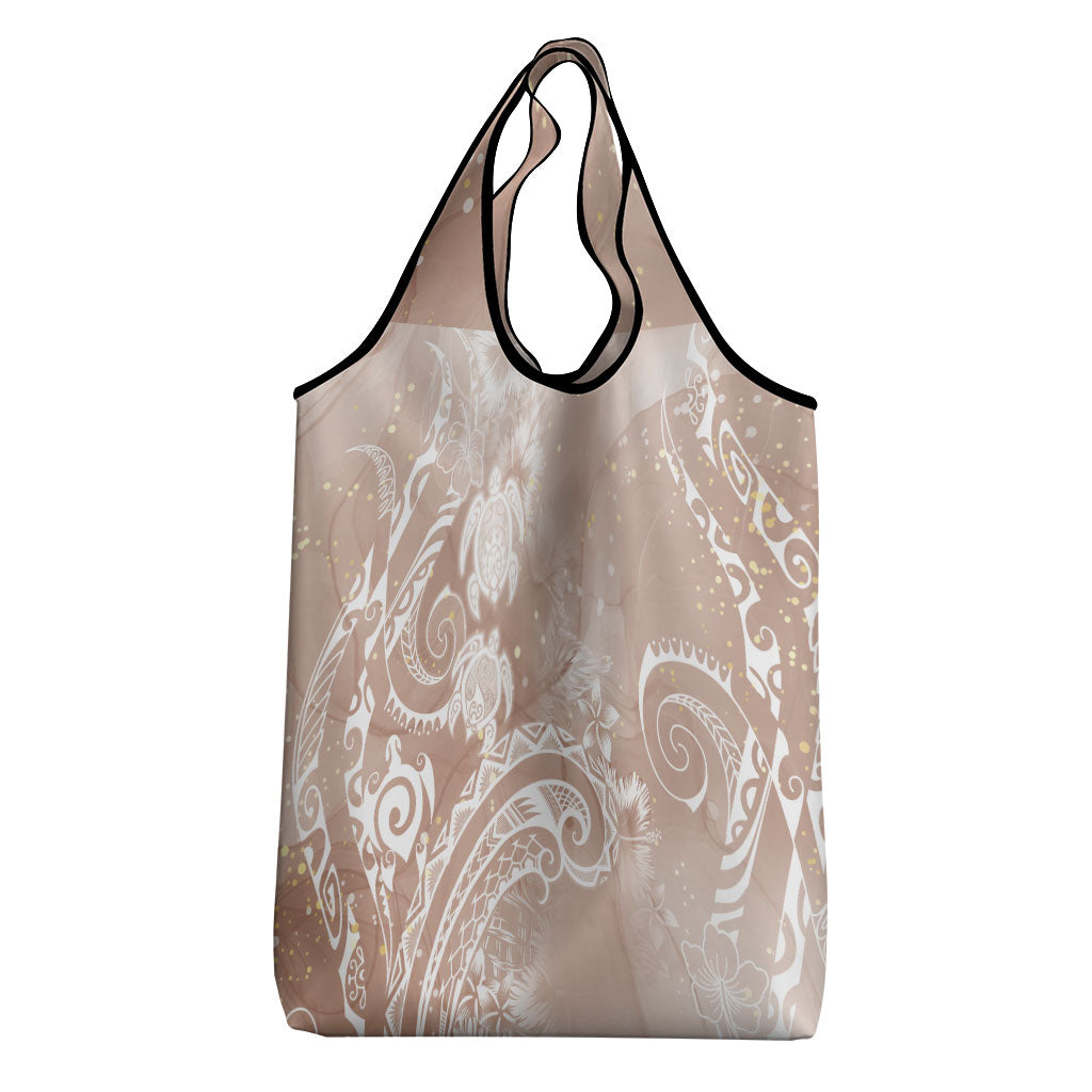 Aloha Hawaii Turtles Floral Grocery Bag Taupe Marbles Glaze LT7 - Polynesian Pride